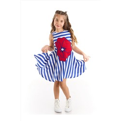 Mushi Çizgili Gelincik Dokuma Çiçekli Kız Çocuk Elbise MS-22Y2-026