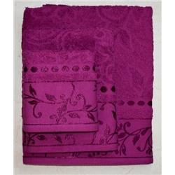 Набор махровых полотенец жаккард "Подарочный"-лиловый 3 шт (40*70 см, 50*90 см,70*130 см) в индив. упак. хлопок 100%