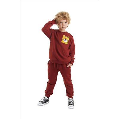 Denokids Tiger Kaplan Erkek Çocuk Bordo Eşofman Takım CFF-23S1-059