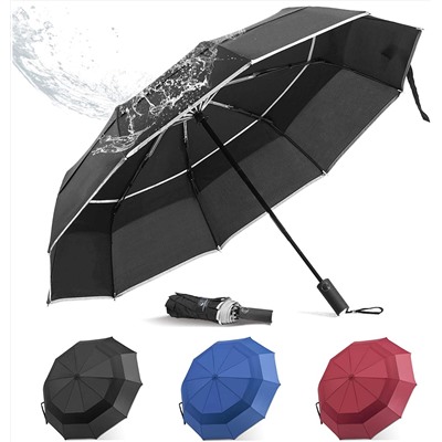 BANANA Windproof Folding Rain Umbrella - Compact Durable Portable Travel Size Unbrella Auto Close/Open Double Canopy Vented with Teflon Coating Collapsible Lightweight Umbrellas for Mens