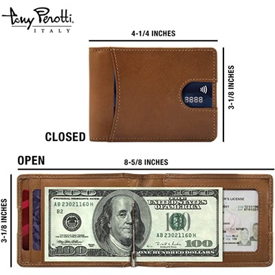 Brand: Tony Perotti Mens RFID Blocking Bifold MONEY CLIP Credit Card Wallet with ID Italian Leather
