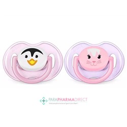 Avent Sucettes Animaux 0-6 mois Pingouin & Chat x2