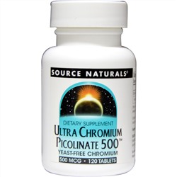Source Naturals, Ультра пиколинат хрома 500, 500 мкг, 120 таблеток
