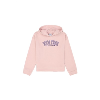 Kız Çocuk Toz Pembe Kapüşonlu Sweatshirt