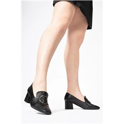CZ London Kadın Siyah Hakiki Deri Günlük Topuklu Loafer Ayakkabı 19.185