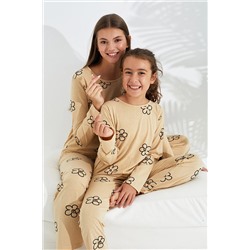 Siyah İnci Ten Çiçek Desenli Pamuklu Pijama Takımı 7700