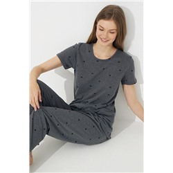 Siyah İnci Füme Kısa Kollu Pamuklu Pijama Takımı 7612