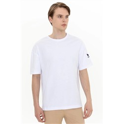 Erkek Beyaz Bisiklet Yaka Oversize T-Shirt