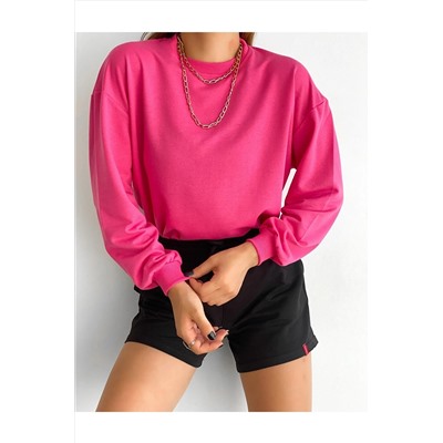 Fav Style Kadın Bisiklet Yaka Iki Iplik Oversize Sweatshirt Şeker Pembe SWT0005