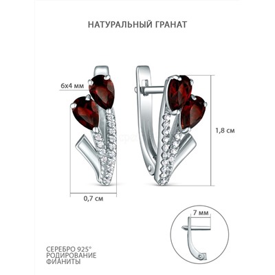 Кольцо из серебра с натуральным гранатом и фианитами родированное 925 пробы 1-504р404