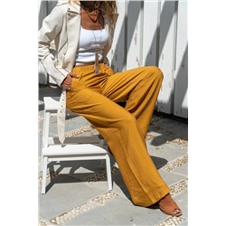 Güneşkızı Kadın Hardal Keten Beli Lastikli Salaş Pantolon GK-BST2933