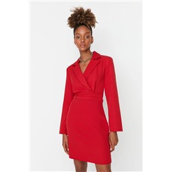 TRENDYOLMİLLA Kırmızı Mini Dokuma Ceket Yaka Elbise TWOAW23EL00360