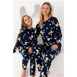 Siyah İnci Lacivert Pamuklu Pijama Takım 7586