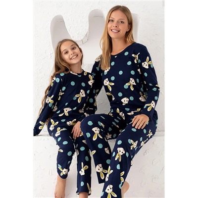 Siyah İnci Lacivert Pamuklu Pijama Takım 7586