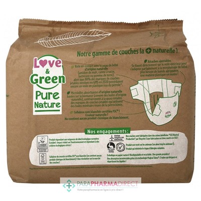 Love&Green Pure Nature - Couches Écologiques Non Blanchies - Taille 3 - 4 à 9kg - 42 couches