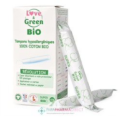 Love&Green Tampons Hypoallergéniques - 100% Coton BIO - Révolution - Super x14