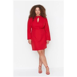 Trendyol Curve Kırmızı Yaka Detaylı Dokuma Elbise TBBAW23AH00040