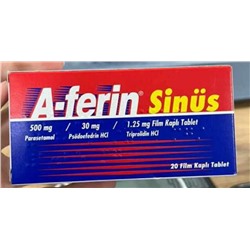 A-ferin Sinüs 500 mg Parasetamol / 30 mg Psödoefedrin HCI / 1.25 mg Film Kaplı Tablet Triprolidin HC 20 Film Kaplı Tablet