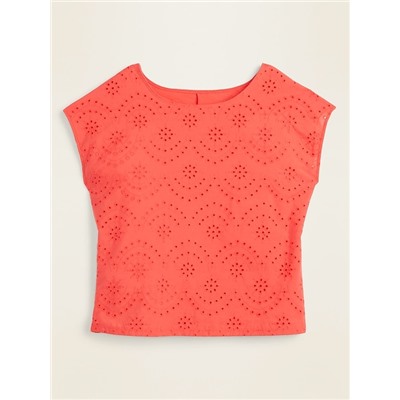 Eyelet-Front Dolman-Sleeve Top for Women
