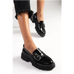 Mio Gusto Gaby Siyah Renk Kalın Tabanlı Kadın Loafer Ayakkabı 01509BLR