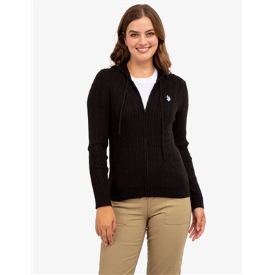 SOFT CABLE ZIP UP SWEATER WITH HOOD