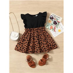 SHEIN Baby Kleid Mit Leopard Muster, Flatterärmeln, Rüschen