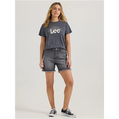 Womens Rising Lee Logo Tee:Asphalt:M