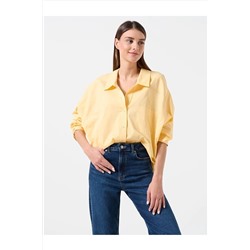 Jimmy Key Açık Sarı Bol Kesim Arkası Uzun %100 Pamuk Basic Gömlek 22K08GINA