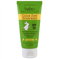 Babo Botanicals, 30 SPF Clear Zinc Sunscreen, 3 fl oz (89 ml)
