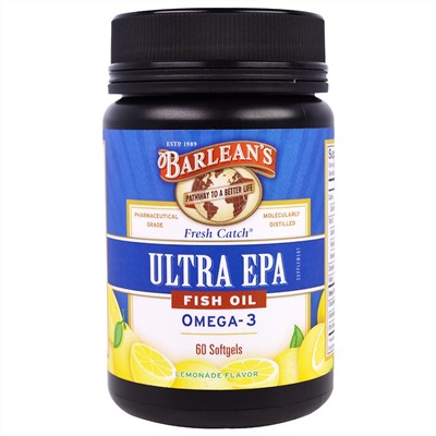 Barlean's, Ultra EPA, Triple Potency Omega-3, Lemonade Flavor, 1000 mg, 60 Softgels