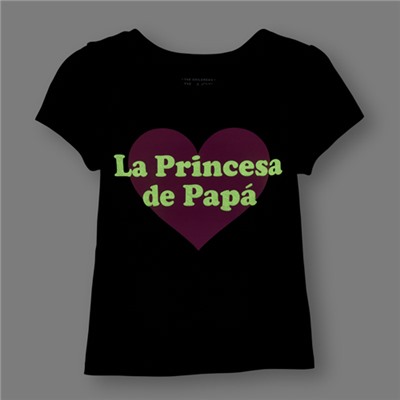 Toddler Girls Short Sleeve Glow-In-The-Dark 'La Princesa De Papa' Graphic Tee