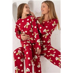 Siyah İnci Bordo Pamuklu Pijama Takım 7586