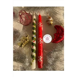 lıghts of candle handmade & 2020 Yeniyıl- Yılbaşı Ağaç Ve Kar Tanesi Desenli El Boyaması 2’li Şamdan Mum Loc01ikilisamdanyilbasi
