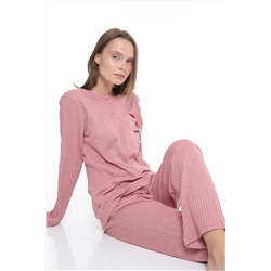 VariaMart Pembe Gül Desenli Kadın Pijama Takımı VM152