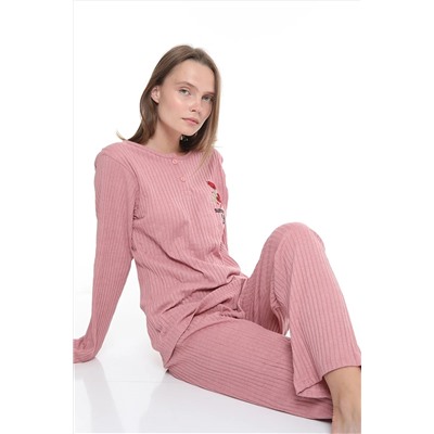 VariaMart Pembe Gül Desenli Kadın Pijama Takımı VM152