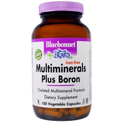 Bluebonnet Nutrition, Мультиминералы с добавлением бора, без содержания железа, 180 капсул в растительной оболочке