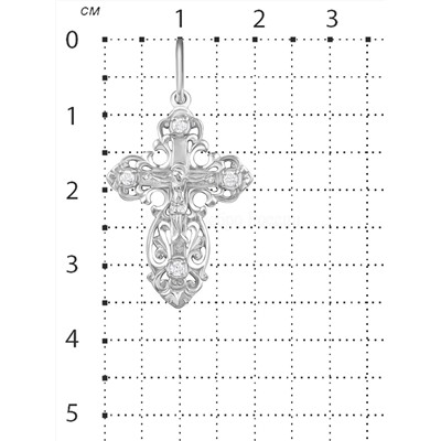 Крест из серебра с фианитами родированный - 3,5 см
