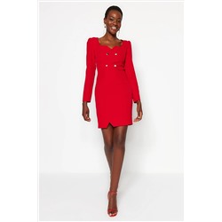TRENDYOLMİLLA Kırmızı Mini Düğme Detaylı Dokuma Elbise TWOAW23EL00913