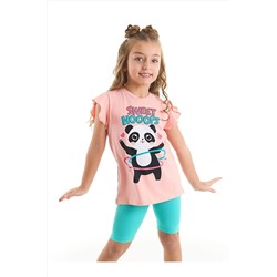 Denokids Hulahop Panda Kız Çocuk Pembe T-shirt Mavi Tayt Takım CFF-22Y1-013
