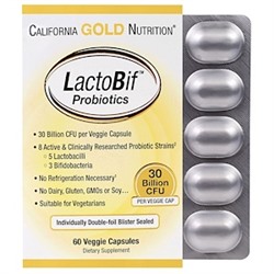 California Gold Nutrition, Пробиотики LactoBif, 30 млрд КОЕ, 60 овощных капсул