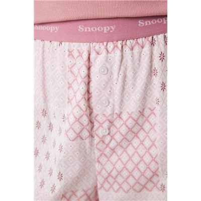 Pijama largo algodón Snoopy rosa