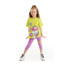 Denokids Cool Unicorn Kız Çocuk T-shirt Lila Tayt Takım CFF-22Y1-027