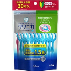 LION Зубная нить Y-образная с пластиковой ручкой, утолщенная 1,5 мм Clinica 30шт