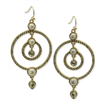 GUESS Gold-Tone Crystal & Imitation Pearl Orbital Drop Earrings