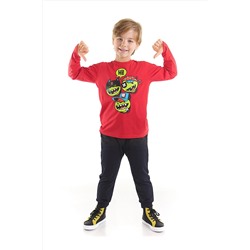 Denokids Hi Gang Erkek Çocuk Pamuklu Kırmızı T-shirt Pantolon Takım CFF-22S1-087