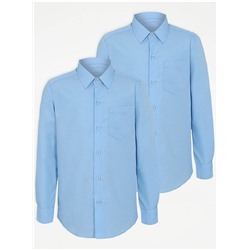 Boys Light Blue Long Sleeve School Shirts 2 Pack