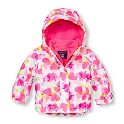 Toddler Girls Long Sleeve Printed Hooded 3-In-I Jacket