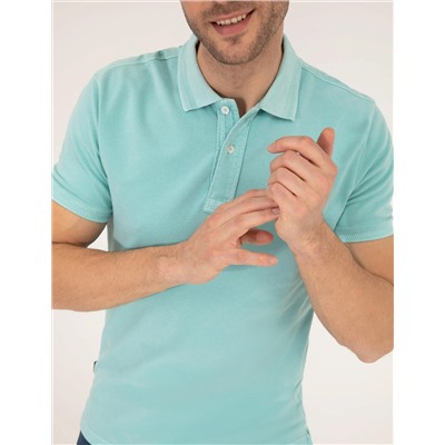 Mavi Slim Fit Dokulu Polo Yaka Tişört