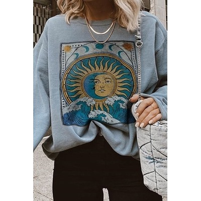 американский уличный ретро дымка синий свободный свитер с круглым вырезом и принтом женский модный топ ins