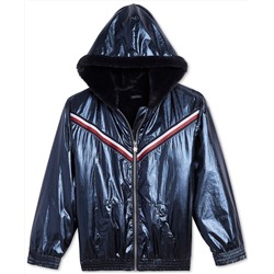 Tommy Hilfiger Little Girls Hooded Metallic Jacket With Faux-Fur Trim